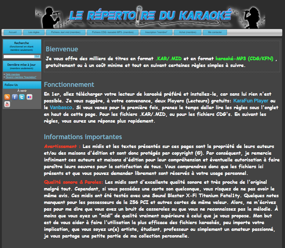 Le répertoire du karaoké